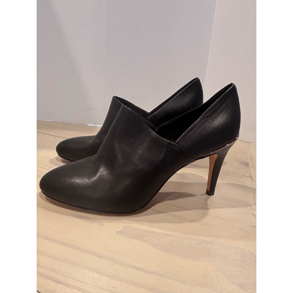 Antonio Melani Black Leather Shooties Ankle Boots Metallic Heel Detail Size 10M